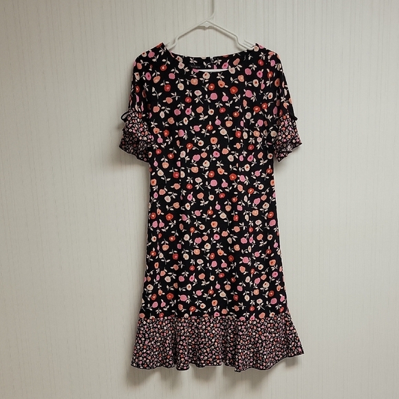 Talbots Pink Ruffled Floral Sheath Midi Dress Womens Sz 2 Polyester - Picture 3 of 9